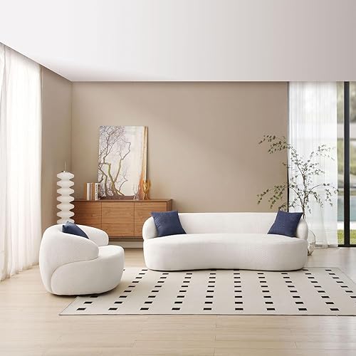 Miniatura 3 de WILLIAMSPACE Sofá curvo moderno de lujo con asiento giratorio redondo y decorativo, juego de 2 piezas, sofá tapizado de tela boucle con 3 cojines