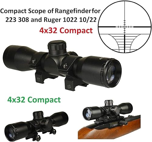 Miniatura 3 de MY Premium Build, Tactical 4X32 - Telémetro compacto de retícula de caza de retícula de pelo cruzado para Ruger 1022 1022 con anillo Weaver (nueva