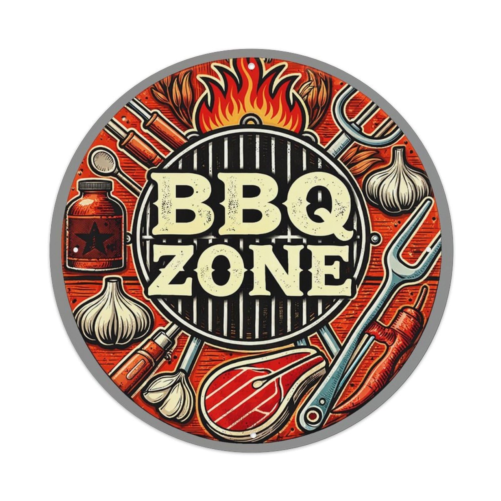 Bbq Zone Grill Pattern Print Tin Sign Metal Poster Vintage Metal Signs for Home Man Cave Bar Cafe Kitchen laundry room Wall Decorations 8x8 inches