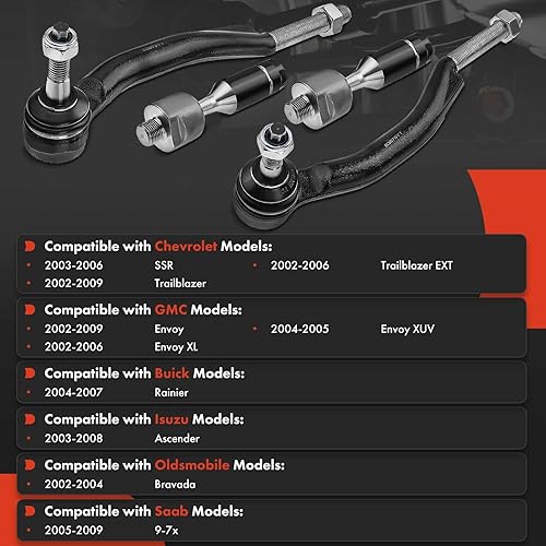 Miniatura 2 de A-Premium Juego de 4 barras de acoplamiento frontal interior y exterior, compatible con Chevrolet Trailblazer, SSR, GMC Envoy XL, Envoy XUV, Buick