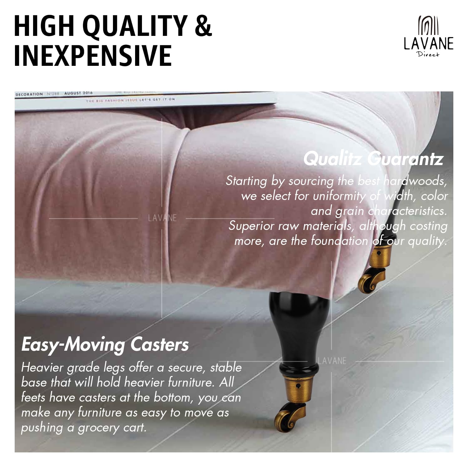 La Vane 9 inch Wooden Furniture Legs with Castor - Image 4