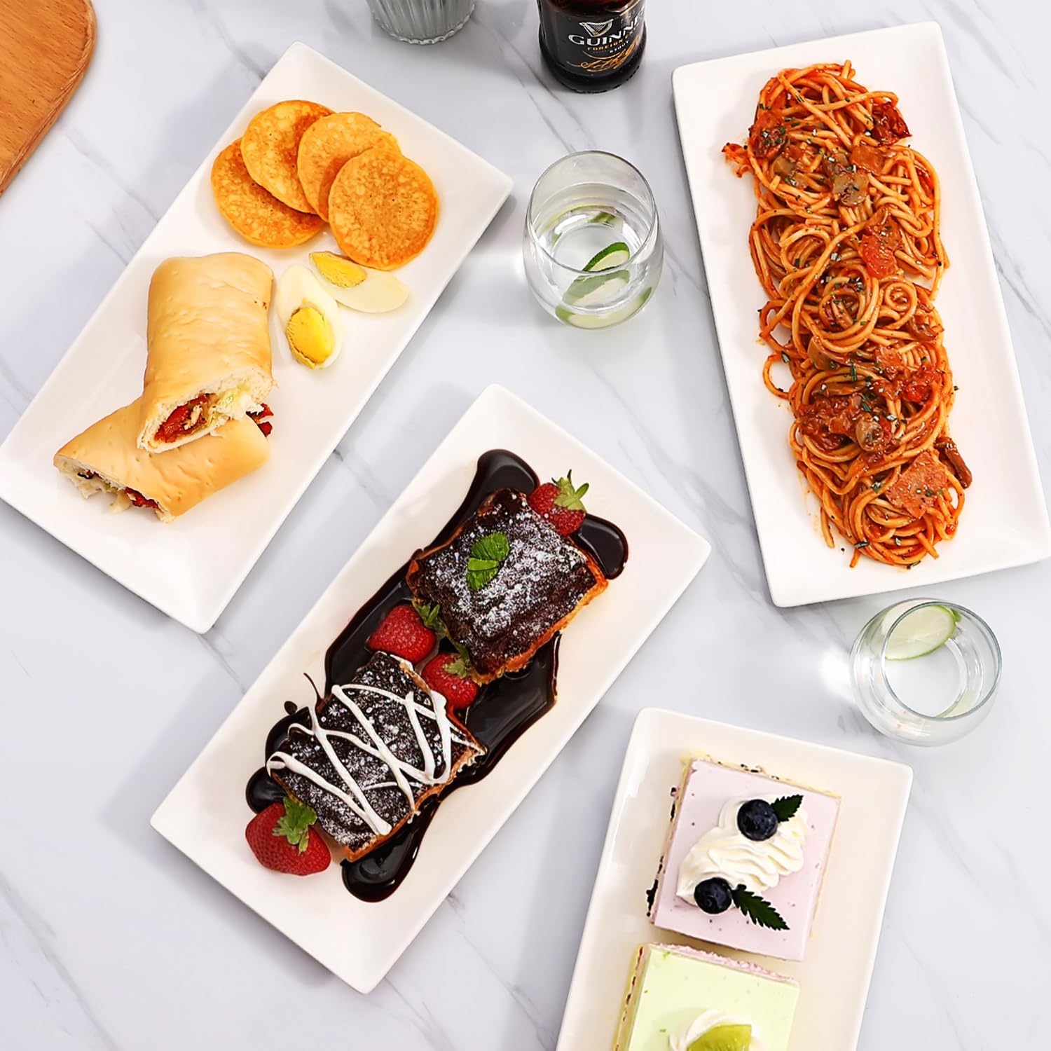 DOWAN 12" Rectangle Plates Set of 4 - White Serving Platters for Party, Wedding, and Entertaining - Rectangular Serving Trays Dishes for Steak, Taco, Sushi, Appetizer, Cake - Dishwasher & Oven Safe - Image 8