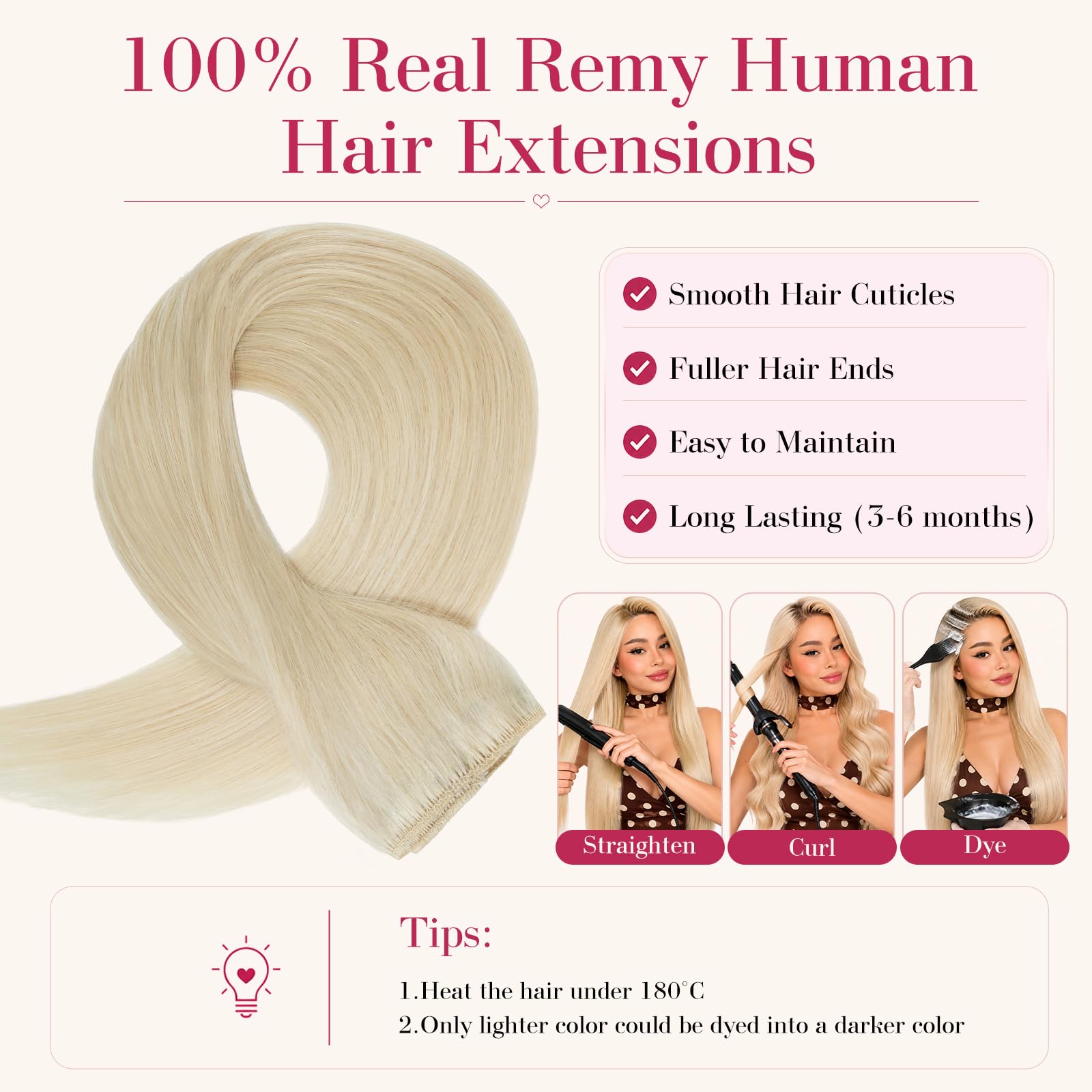 Clip in Extensions Echthaar 5 Stück 45cm #60 Perlblond | Hochdichtes Echthaar Haarverlängerung,Vielfältig kombinierbar für unzählige Styling‑Varianten,100% Remy Human Hair