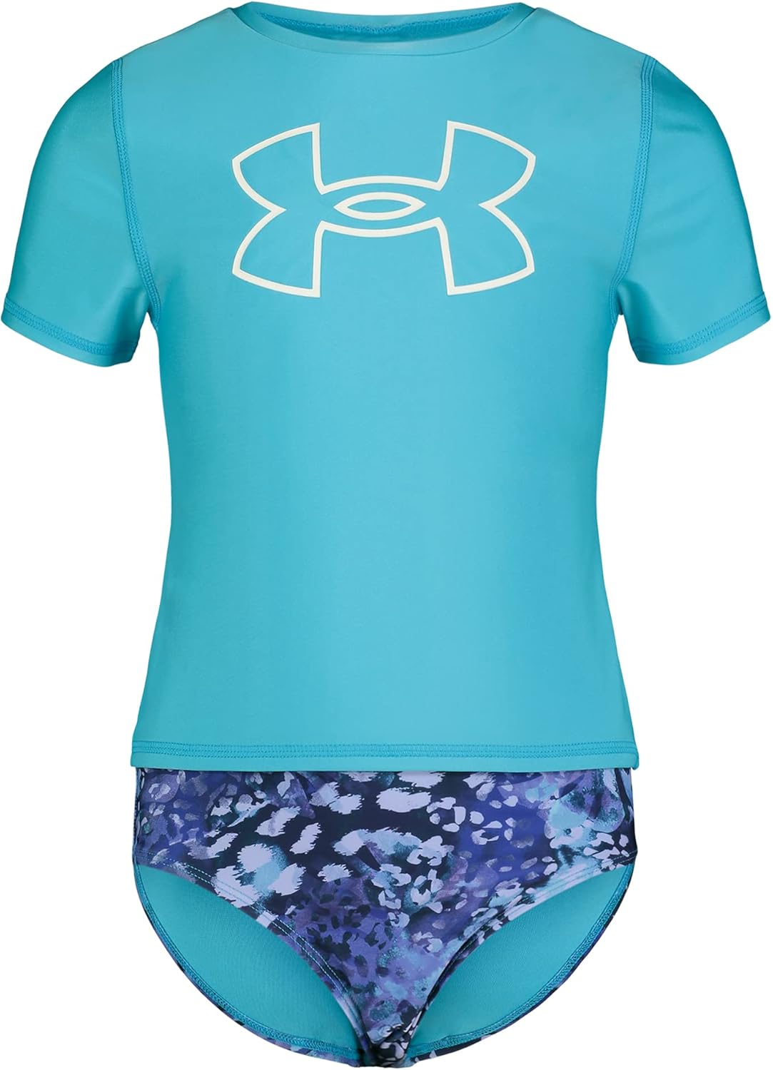 Under Armour Girls Short Sleeve Rashguard Surf Shirt and Swim Bottoms Set, UPF 50+ Sun Protection, Quick-Dry Bathing Suit
