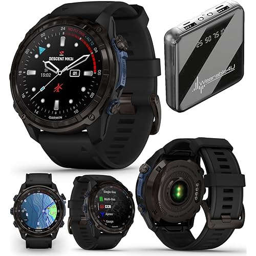 Wearable4U Garmin Descent Mk3 & Mk3i 51 mm & 43 mm, Titanium Dive Computer +Extra-Long Strap | Up to 25 Days Battery Life, AMOLED Display, GPS Smartwatch Gift Bundle (010-02752-10)