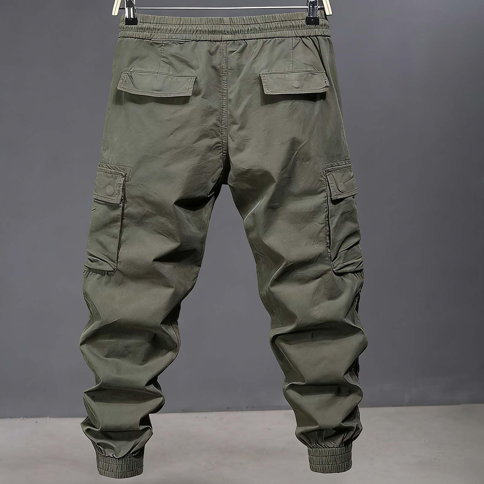 Mens Cargo Pants Athletic Joggers Elastic Waist Multiple Pockets Sweatpants Ankle Cuffs Casual Outdoor Workout Trousers — view 7