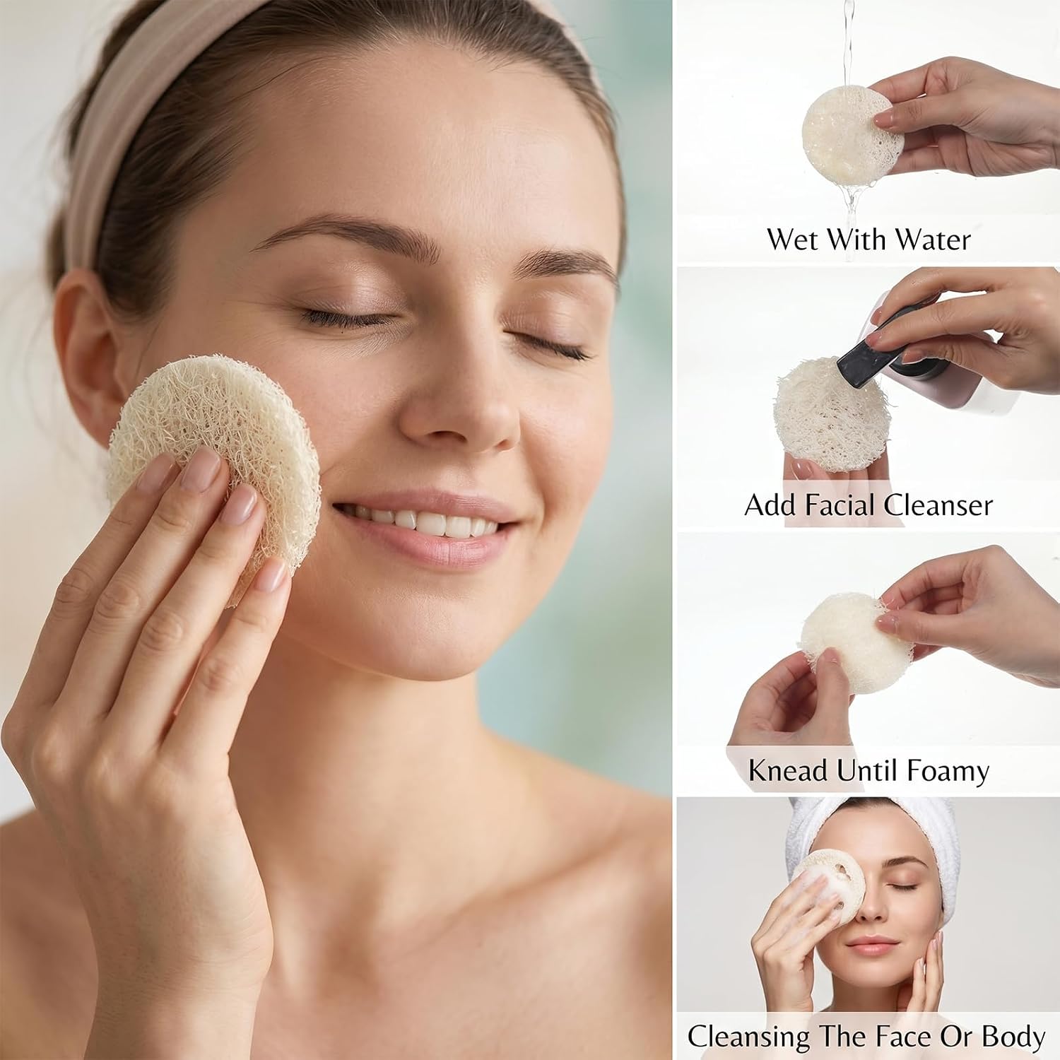 30Pcs Loofah Sponge Pads for Washing Face, Natural Loofah Exfoliating Face Pads Body Scrub Pad Exfoliatings Body Scrub Pad for Bath Shower Skin Cleaning Women Men (2.36 Inch)