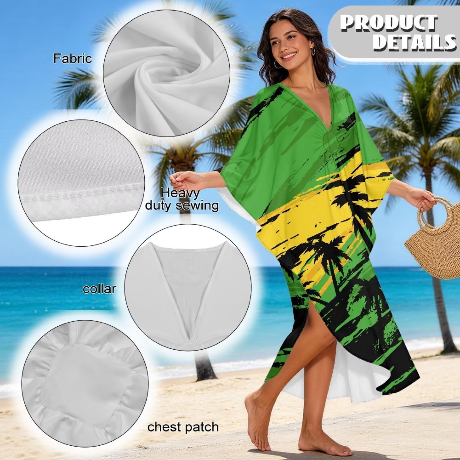 Xoenoiee Sukienki kaftan dla kobiet plus size dekolt w serek Moo Moos rękaw nietoperz kaftan sukienka plażowa okrycie