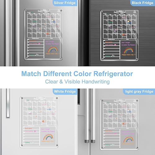 Miniatura 3 de ARCOBIS Calendario acrílico magnético para refrigerador, calendario mensual y semanal transparente de 12 x 16 pulgadas con 6 marcadores, 1 soporte