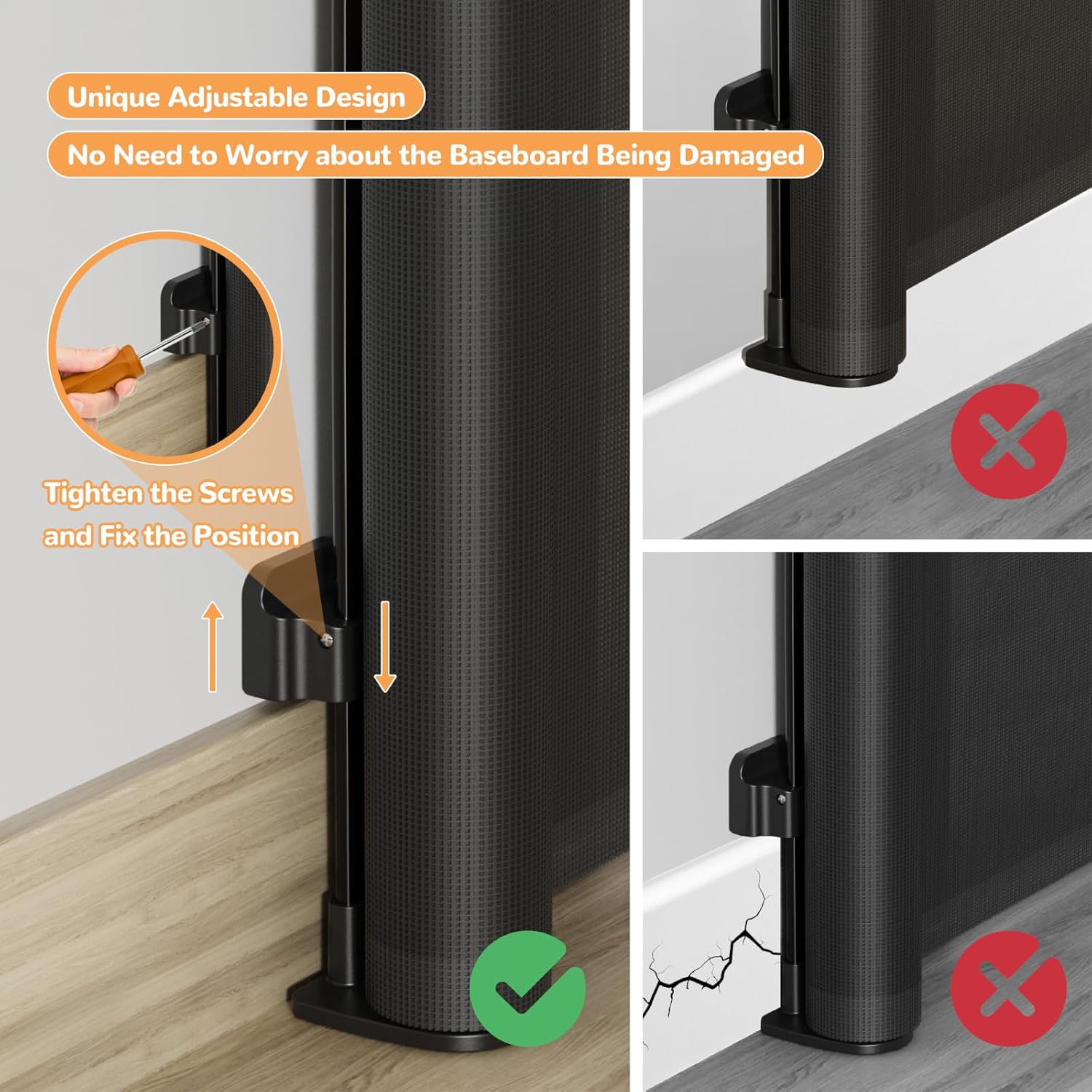 Retractable Baby Gate for Stairs - 34" Tall Extends to 55" Wide Mesh Baby Gate with Anti-Crawling Hook, Adjustable Baseboard Bracket, Pet Gate for Doorways, Hallways, Indoor & Outdoor, Black