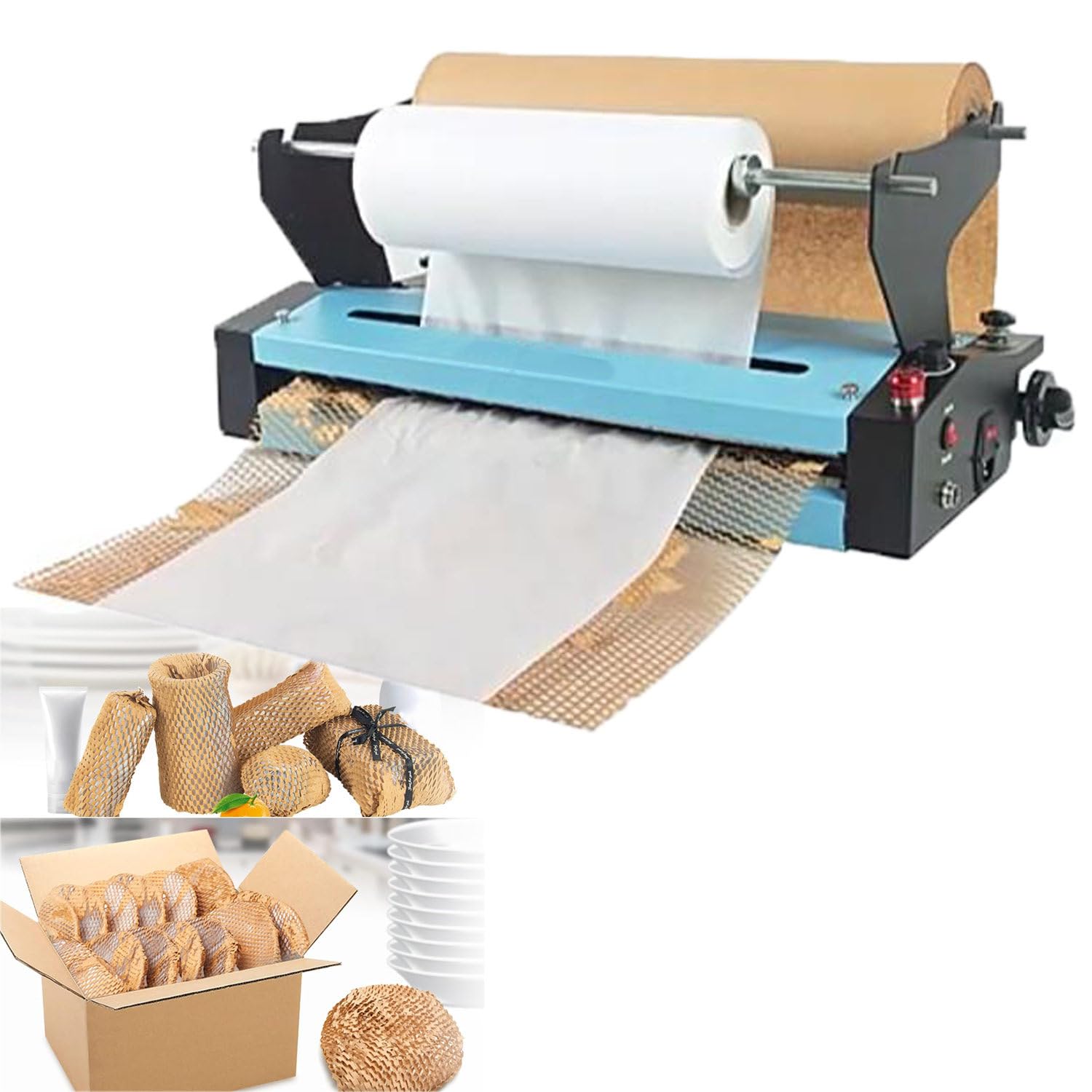 Distributeur de Rouleau de Papier d'emballage en nid d'abeille,Chargeur de Papier Automatique,Distributeur d'emballage en Papier à Sortie Automatique,Étirement/Vitesse réglable (A)