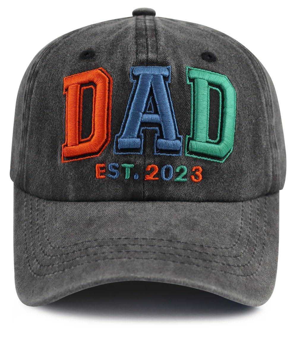 KahhrepaDad Est 2023 Hat for Men, Adjustable Washed Cotton Embroidered Papa Baseball Cap