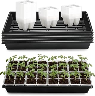 RooTrimmer 5 Pack Heavy Duty 1020 Trays and 40 Pack Clear 4 Cell Seed Starter Trays with Large Drainage Holes, Easy Transplant - for Seed Germination & Plant Propagation (5 Sets)
