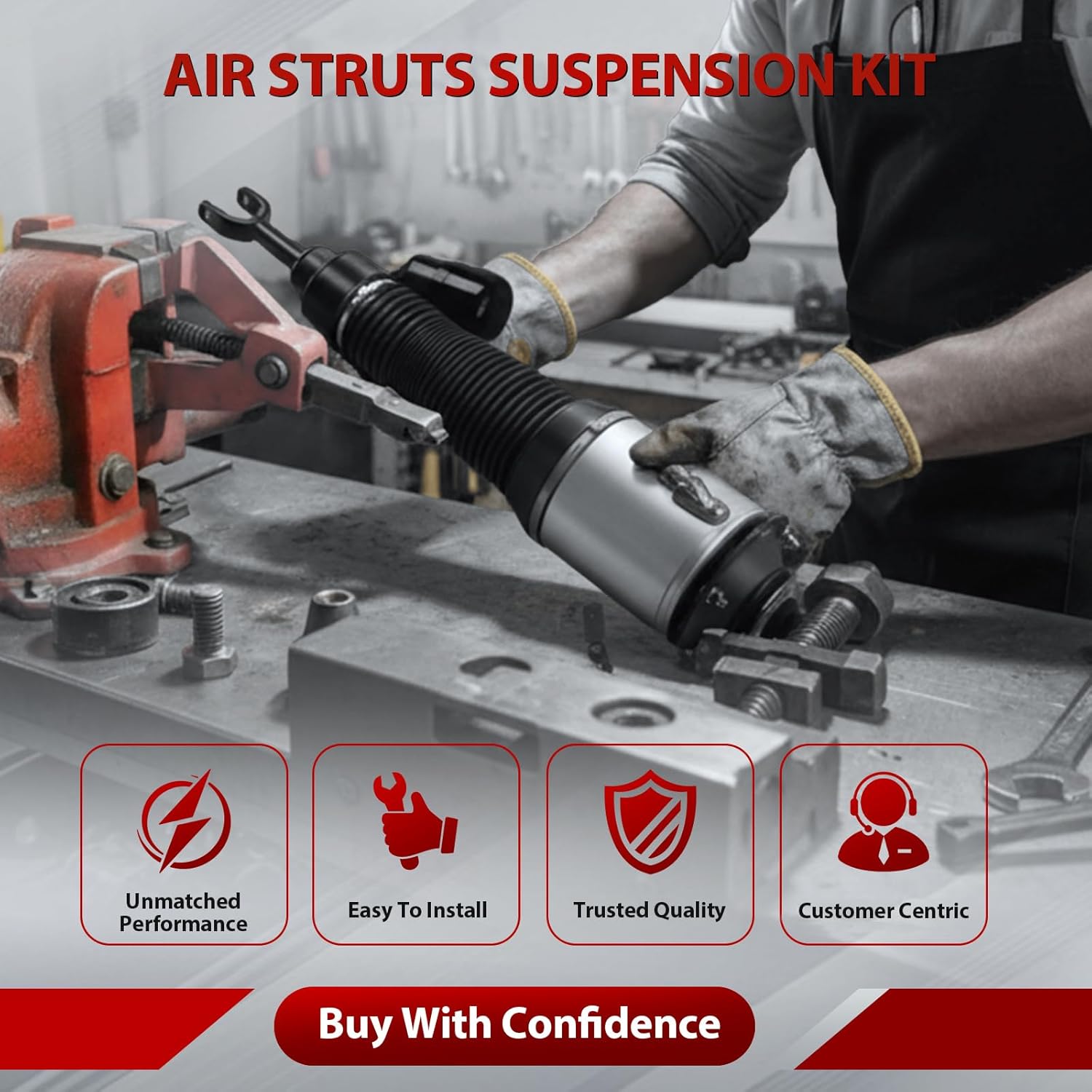 Front and Rear Air Struts fit for Chevrolet for Tahoe 2007-2014, for Cadillac for Escalade 2007-2014 Air Suspension Shocks Absorber Struts Assembly 15756926, 25979394, Set of 4