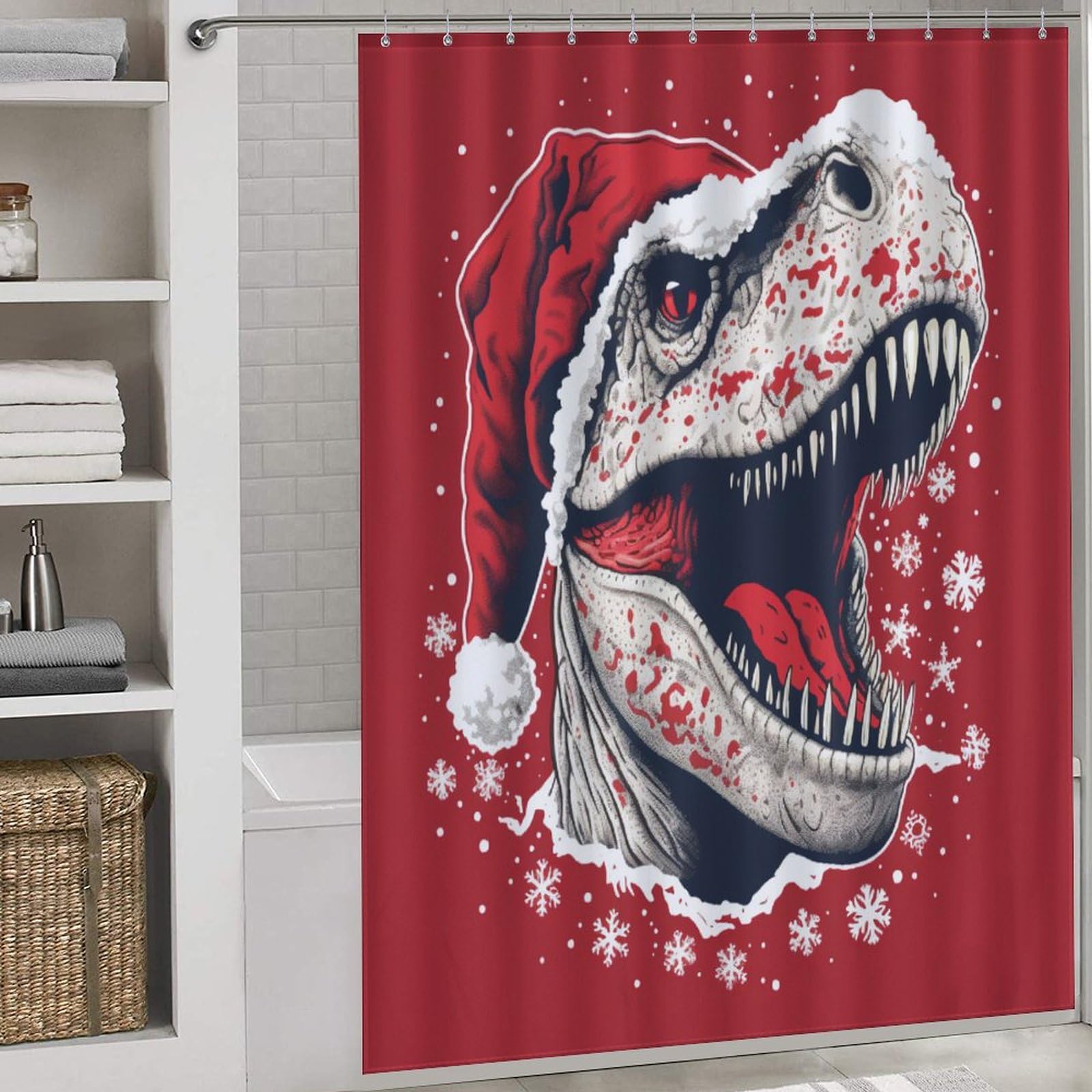 Rideau de douche Noël dinosaure anti-moisissure rideau baignoire lavable