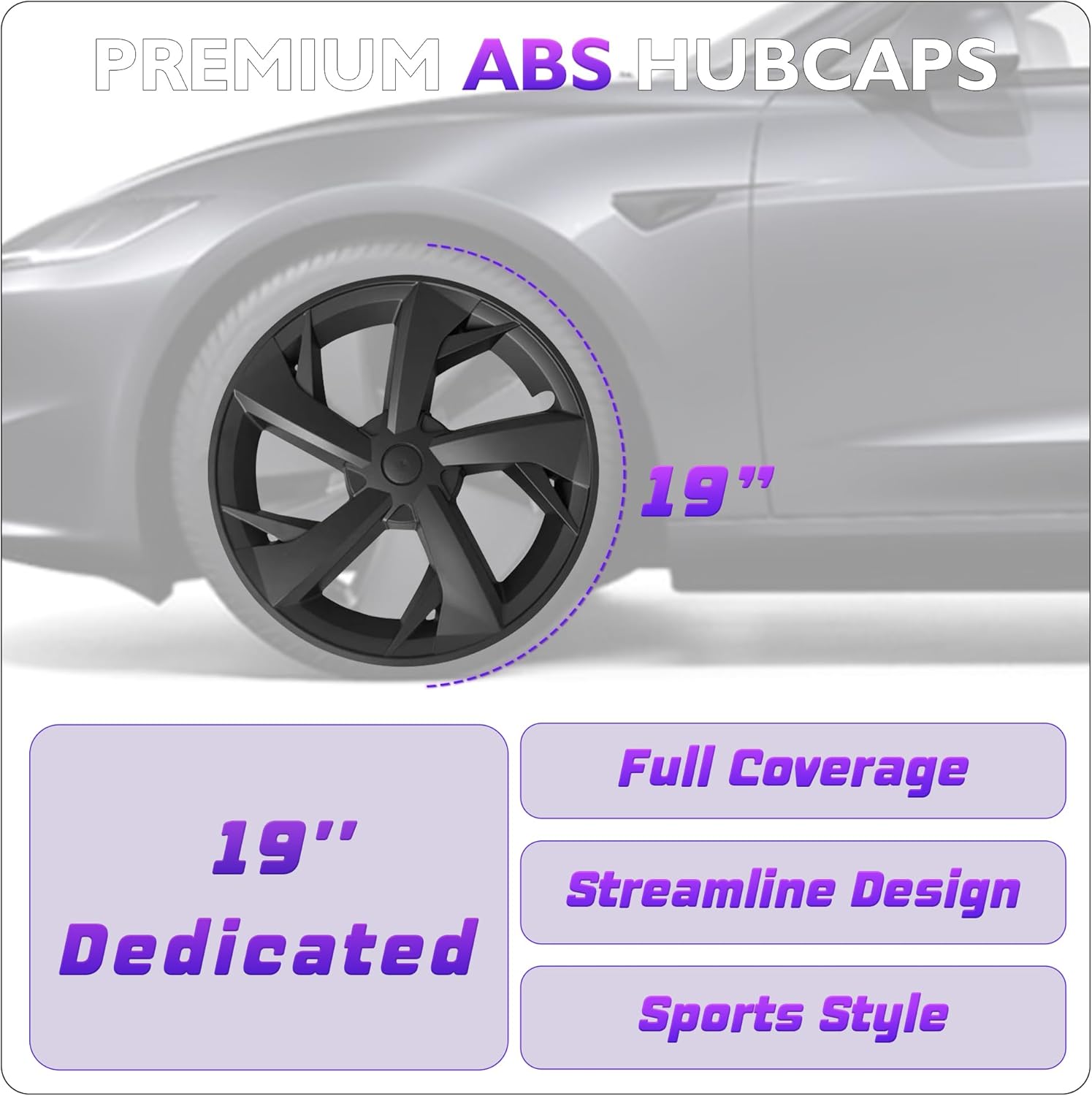 19 inches wheel covers for 2025 2026 tesla model y juniper, hub protection accessory, replacement for tesla model y 2025 rim protector, abs hubcaps 1-piece, mechanical style black 19" g style 1pcs