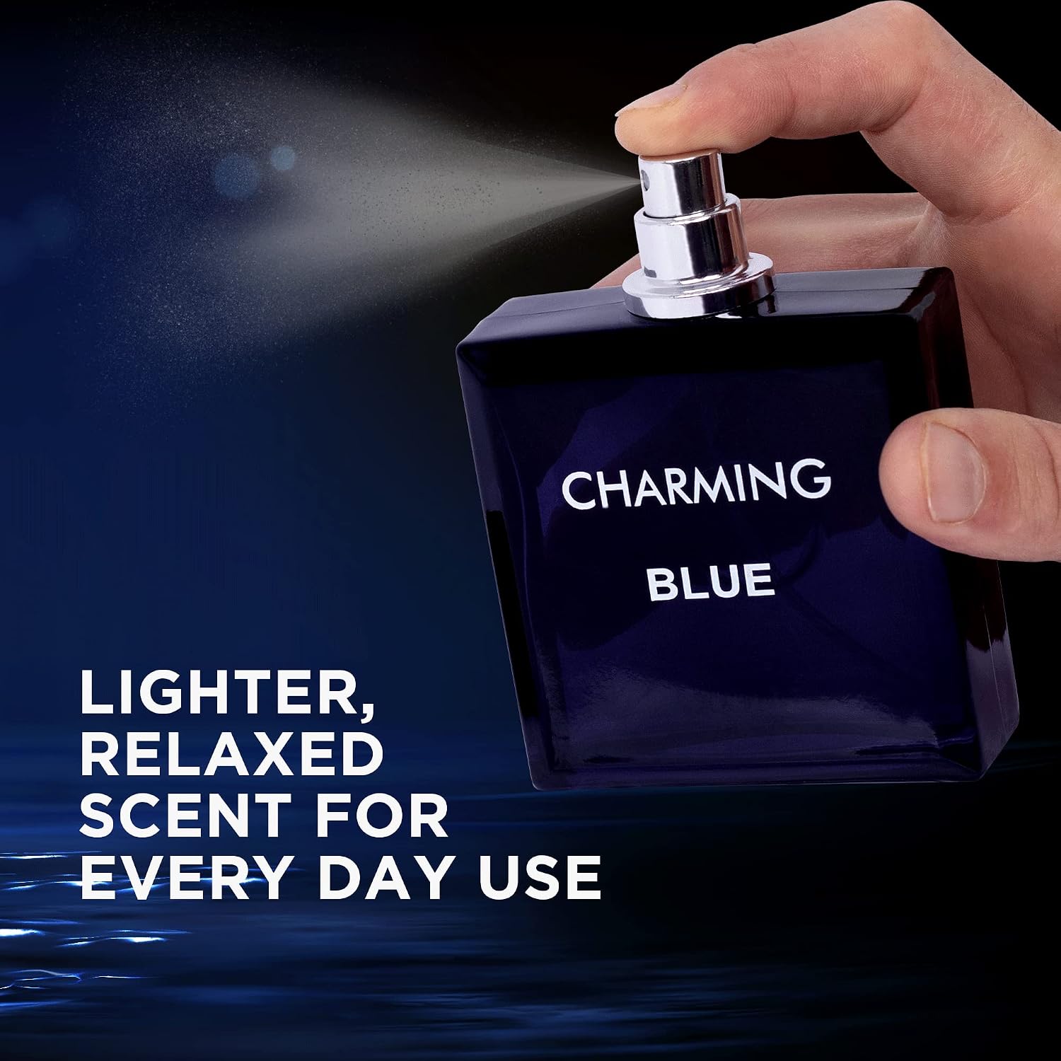 Charming Blue For Men - 3.4 Fl. Oz. 100ml Men's Perfume with NovoGlow Carrying Pouch - Refreshing Combination of Woody Floral & Fruity Scents - Masculine Scent Lasts All Day A Gift for Any Occasion
