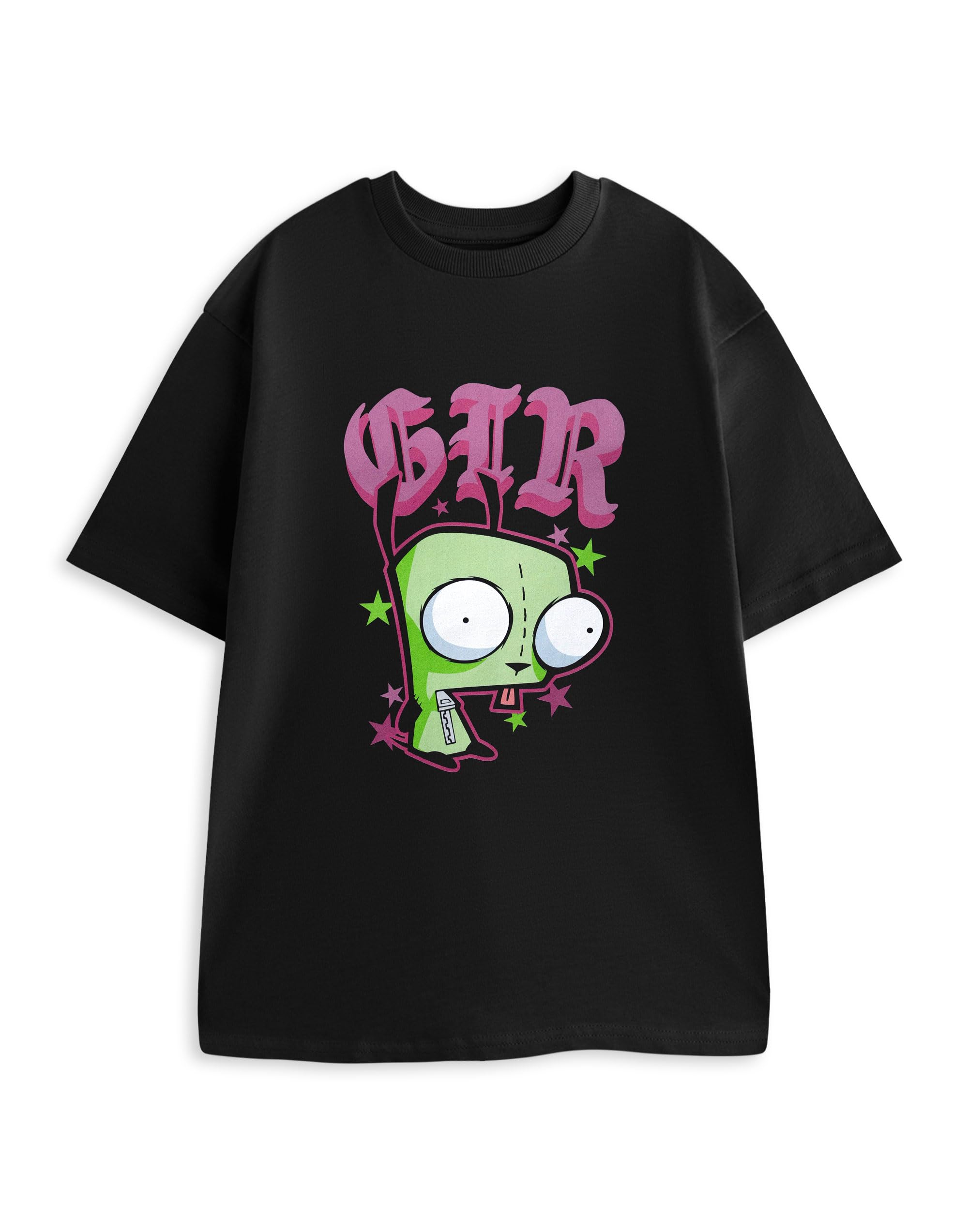 Nickelodeon Men's Black Invader Zim Gir Graphic Tee | Short Sleeve Crew Neck T-Shirt With Character Print | Cartoon Chest Design | Animated Series Merch - Medium