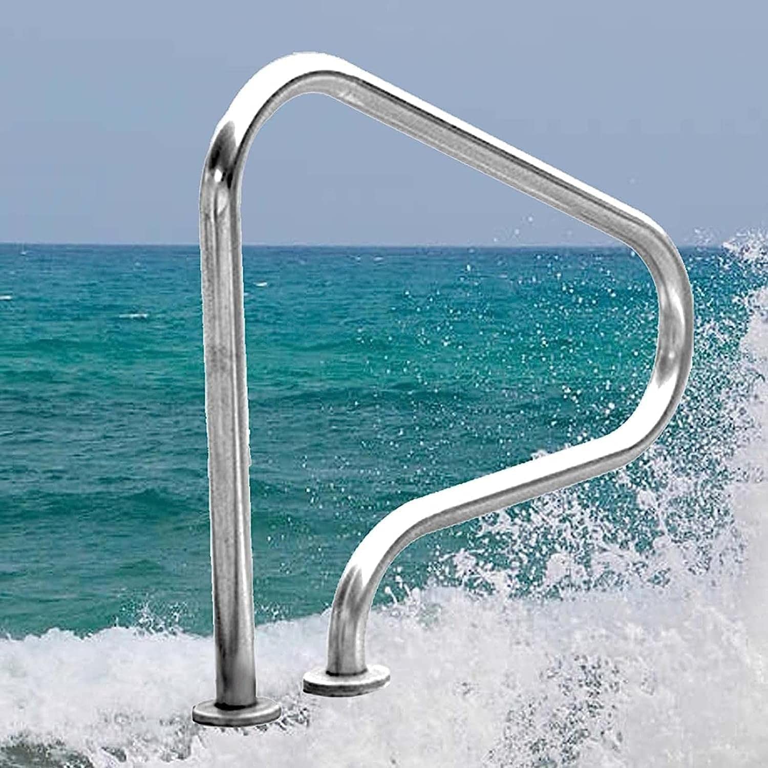 Main courante de piscine en acier inoxydable design épuré 80 x 80 cm