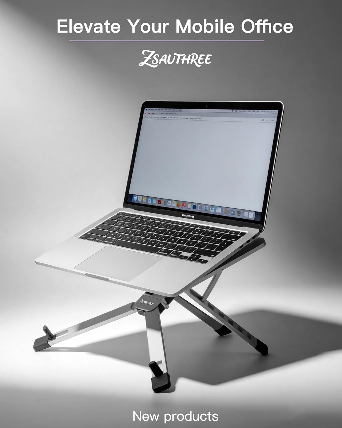 Pocket-Sized Foldable Laptop & Tablet Stand,Lightweight Zinc Alloy,5-Level Height Adjustment,Portable for Business Travel,Office,Library & Cafe,Fits 9-16" Laptops -Grey–Ideal Gift for Men