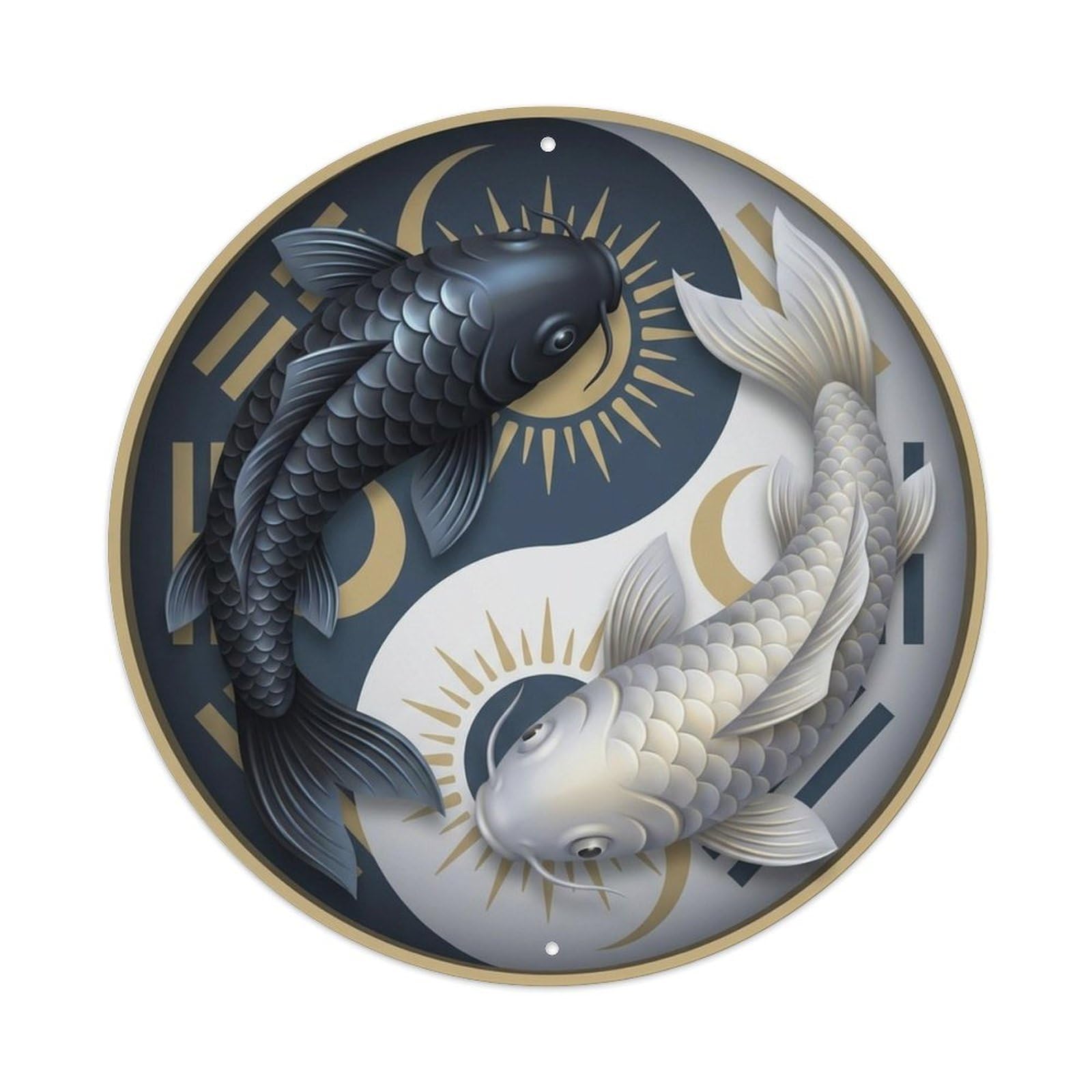 Olyhtr 8X8inch Classic Style Yin Yang Koi Energy Moon Sun Elemental Balance Classic Metal Tin Sign