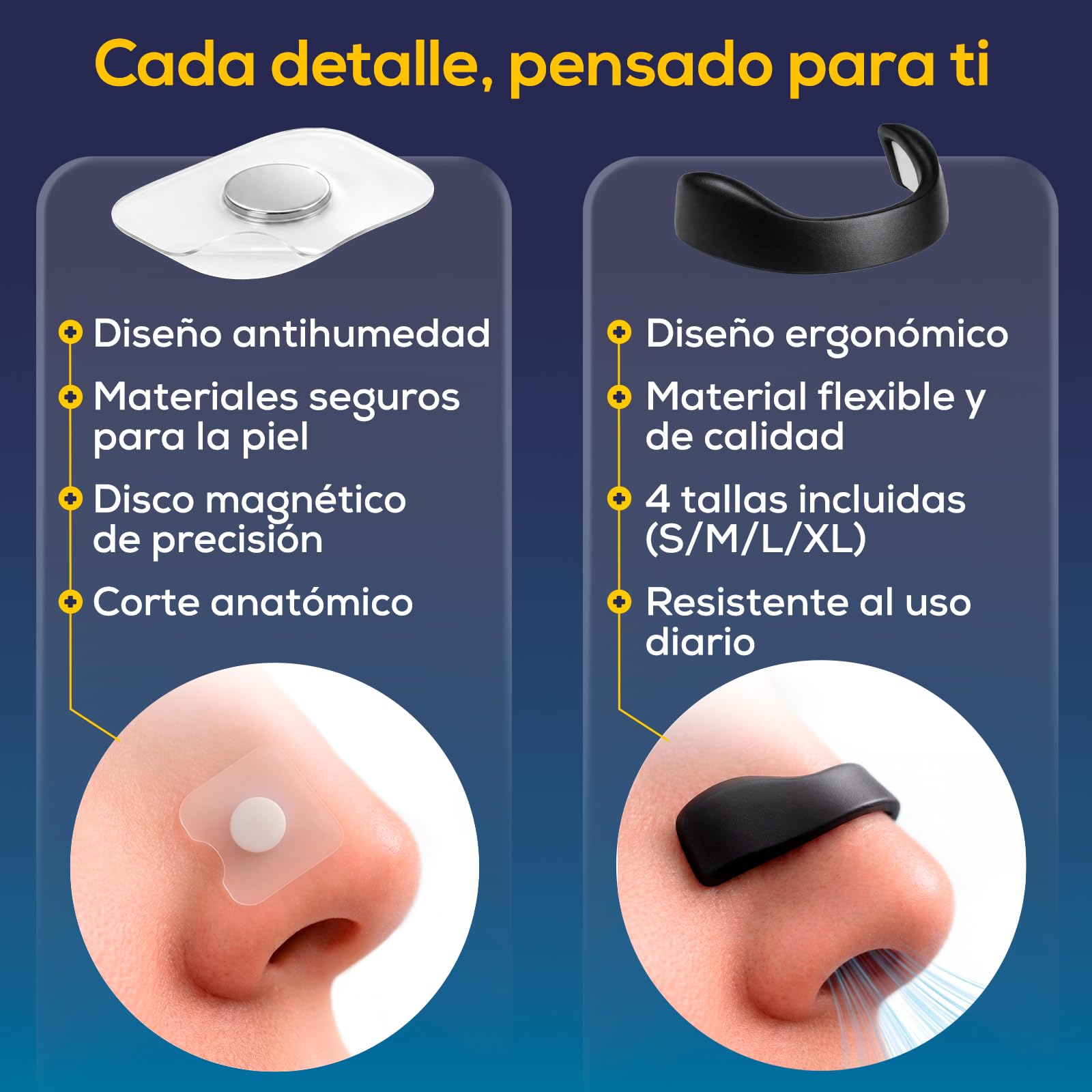 Tiras Nasales Magnéticas - Dilatador Nasal Antirronquidos para Dormir y Deporte, Adhesivo Hipoalergénico, Mejora Respiración y Oxigenación - 60 Parches (30 Días), 4 Tallas y Aplicador - HerboAhorro®