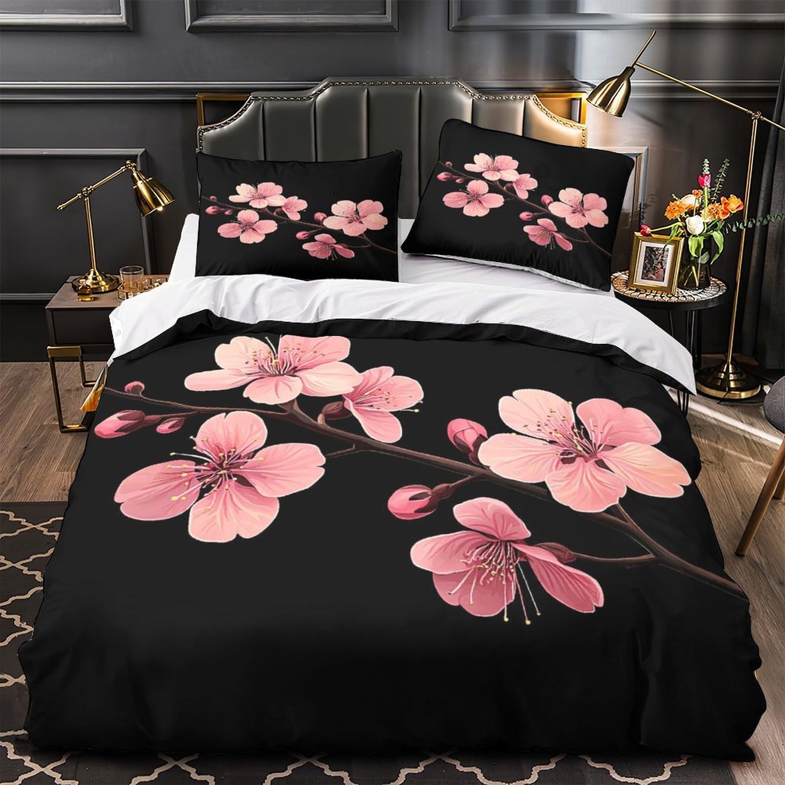 Parure de lit fleurs de cerisier pour chambre d'ado motif floral 3D doux 140x200 cm