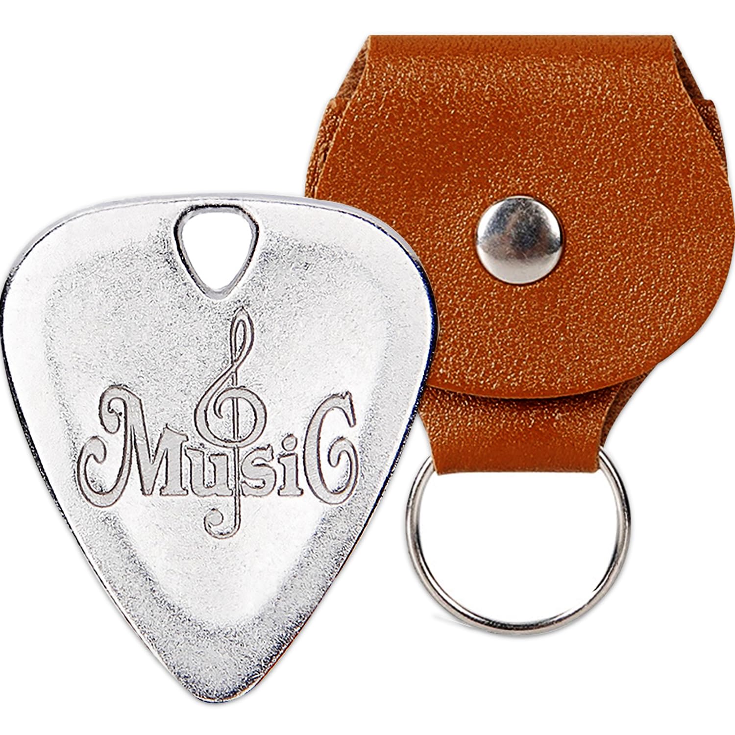 Guitar Picks 2 Pcs,Stainless Steel Guitar Plectrums with Leather Cover for Your Electric,Acoustic,or Bass Guitar（0.75mm）