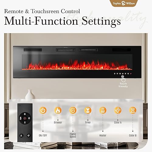 Miniatura 6 de Sophia & William Chimenea eléctrica ultrafina de 72 pulgadas y montaje en pared, calentador de chimenea ultra delgado de 3.19 pulgadas con control