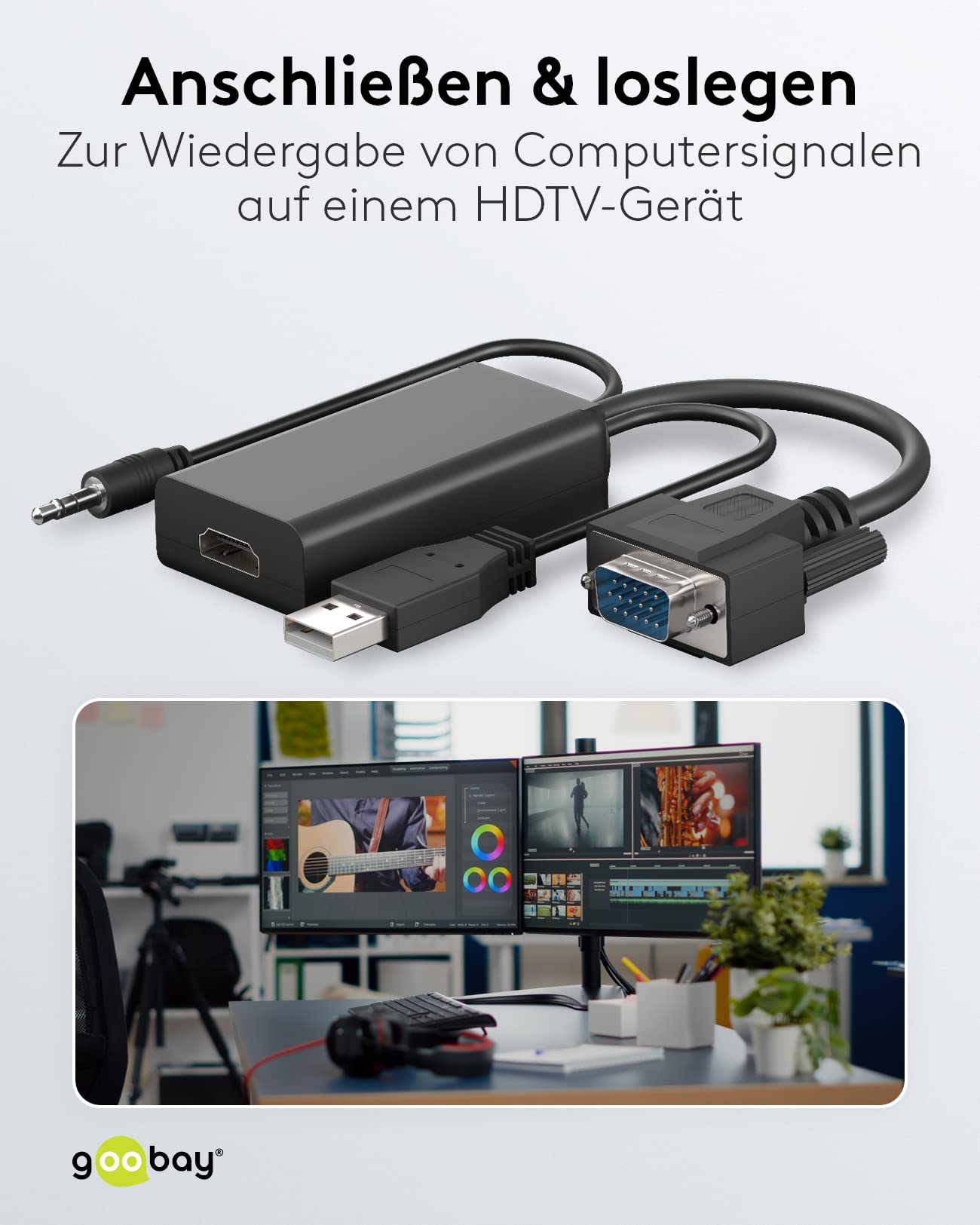 Adattatore Splitter VGA A HDMI EOJDDPA Con Doppia Uscita E Audio Analogico 2.1, Supporto 1080p A 60Hz, Plug And Play, Materiale ABS, Per Monitor E Proiettori