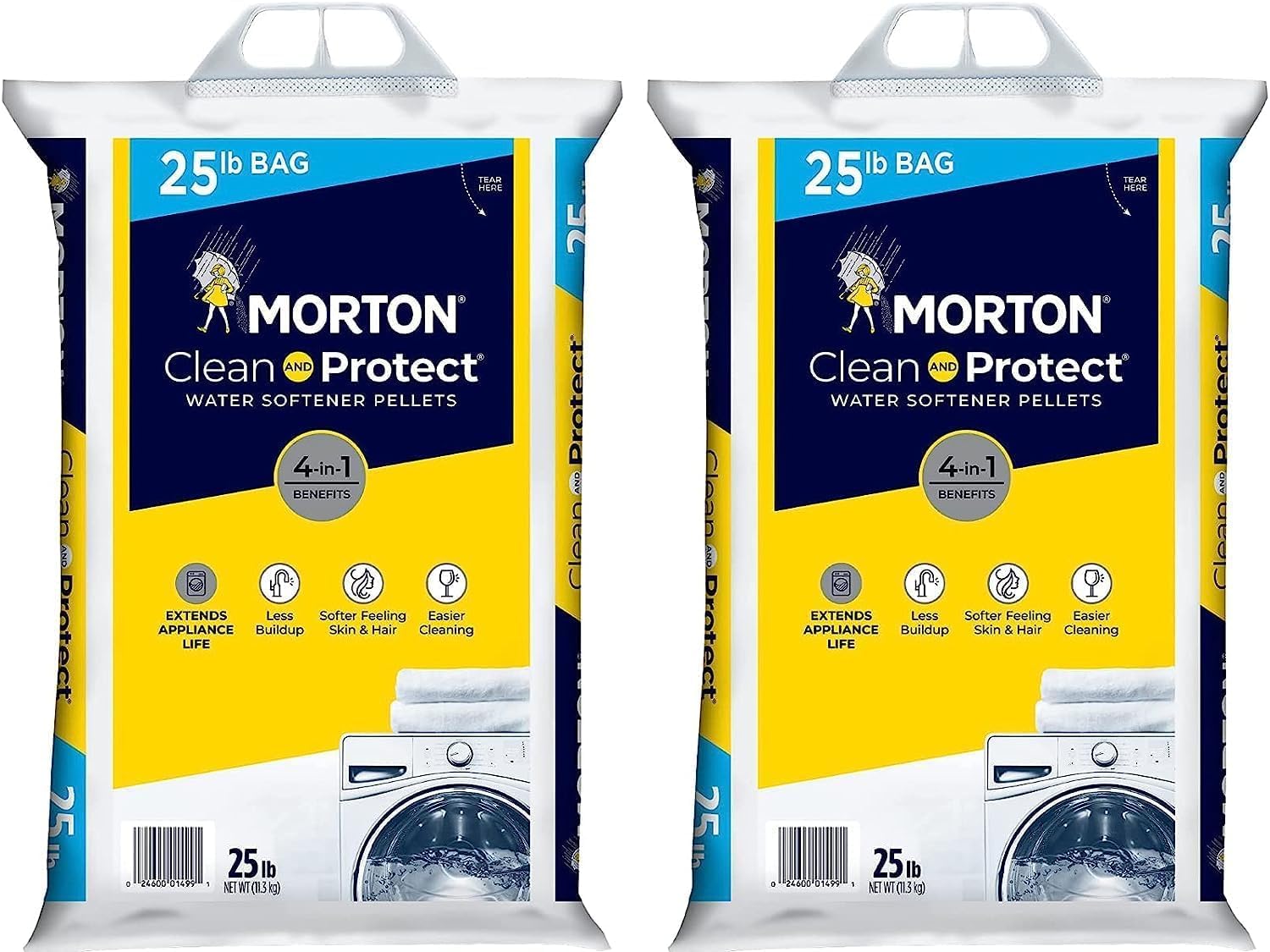 (2 Pack) - 25lb Bags Morton Clean and Protect Water Softener Salt, Easy-Carry, Senior-Friendly, Lightweight