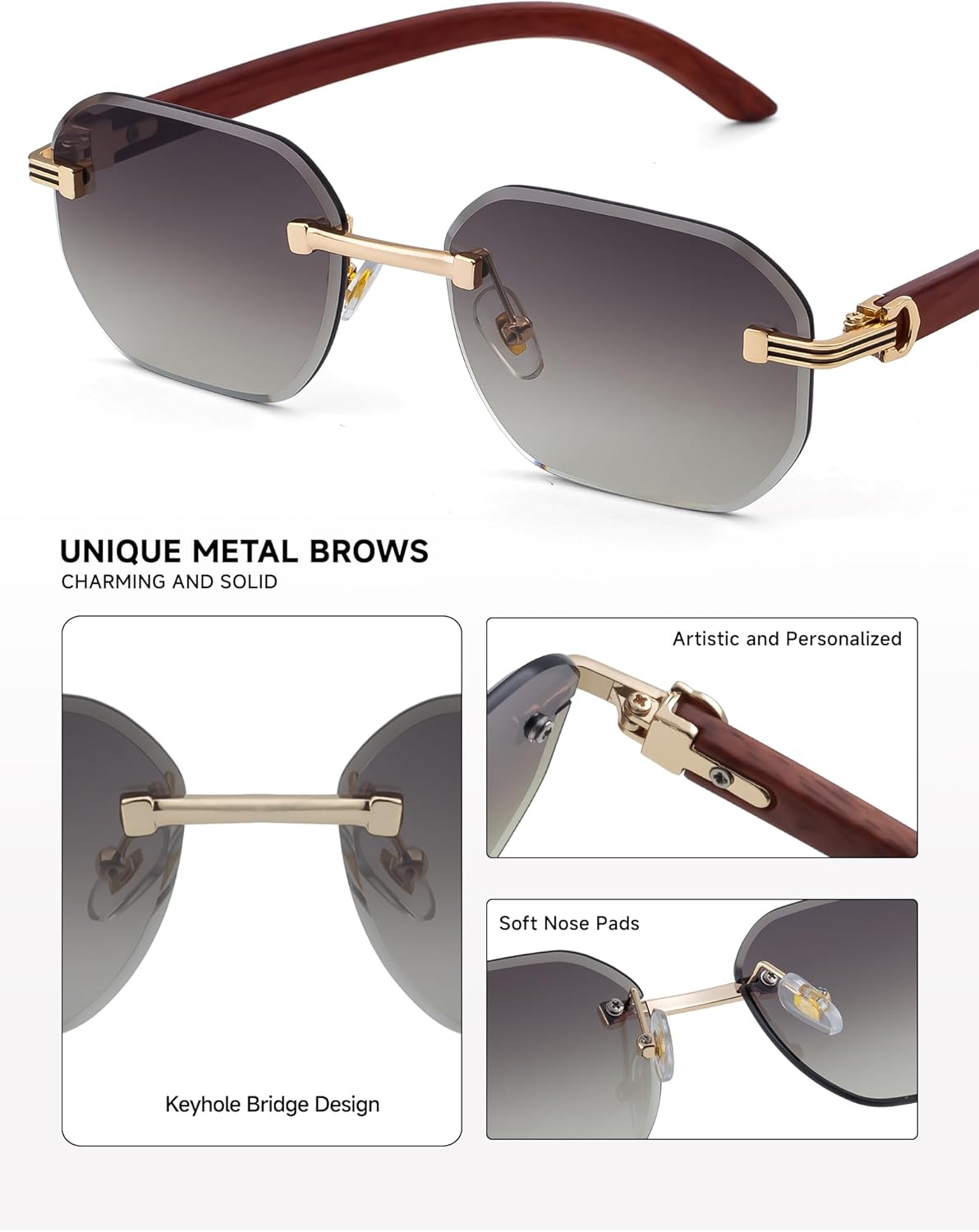 Rimless Trendy Sunglasses Men&Women Frameless Unisex Sunnies Hexagon Fashion Lens Gafas de Sol Hombre(3050) - Image 4