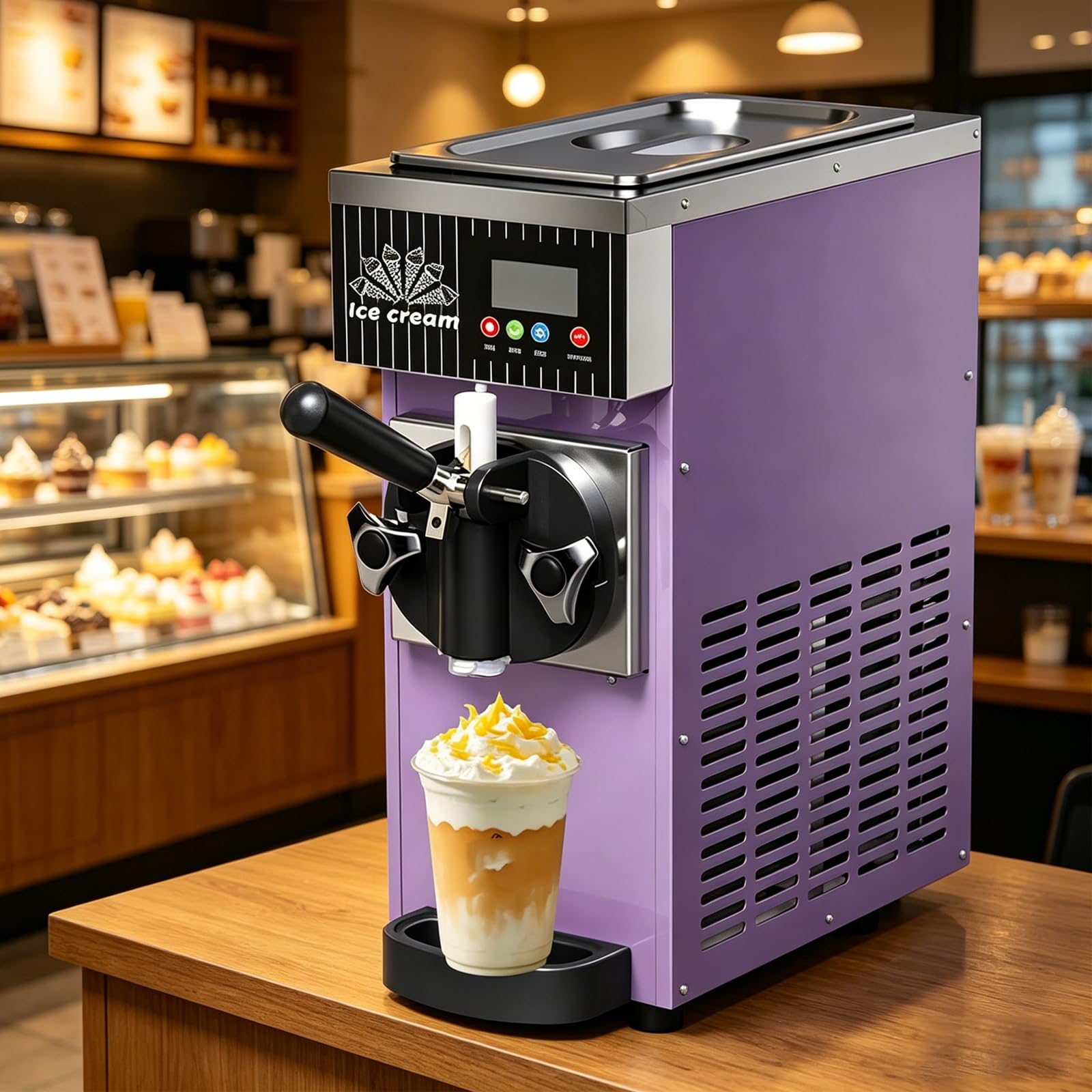 QYLTTDM 750w Commercial Soft Serve Ice Cream Machine, Lcd Panel, Countertop Ice Cream Maker, 5.8-7.9 Gal/h Soft Serve Ice Cream Maker With Auto Clean, Countertop For Snack Restaurants Bars