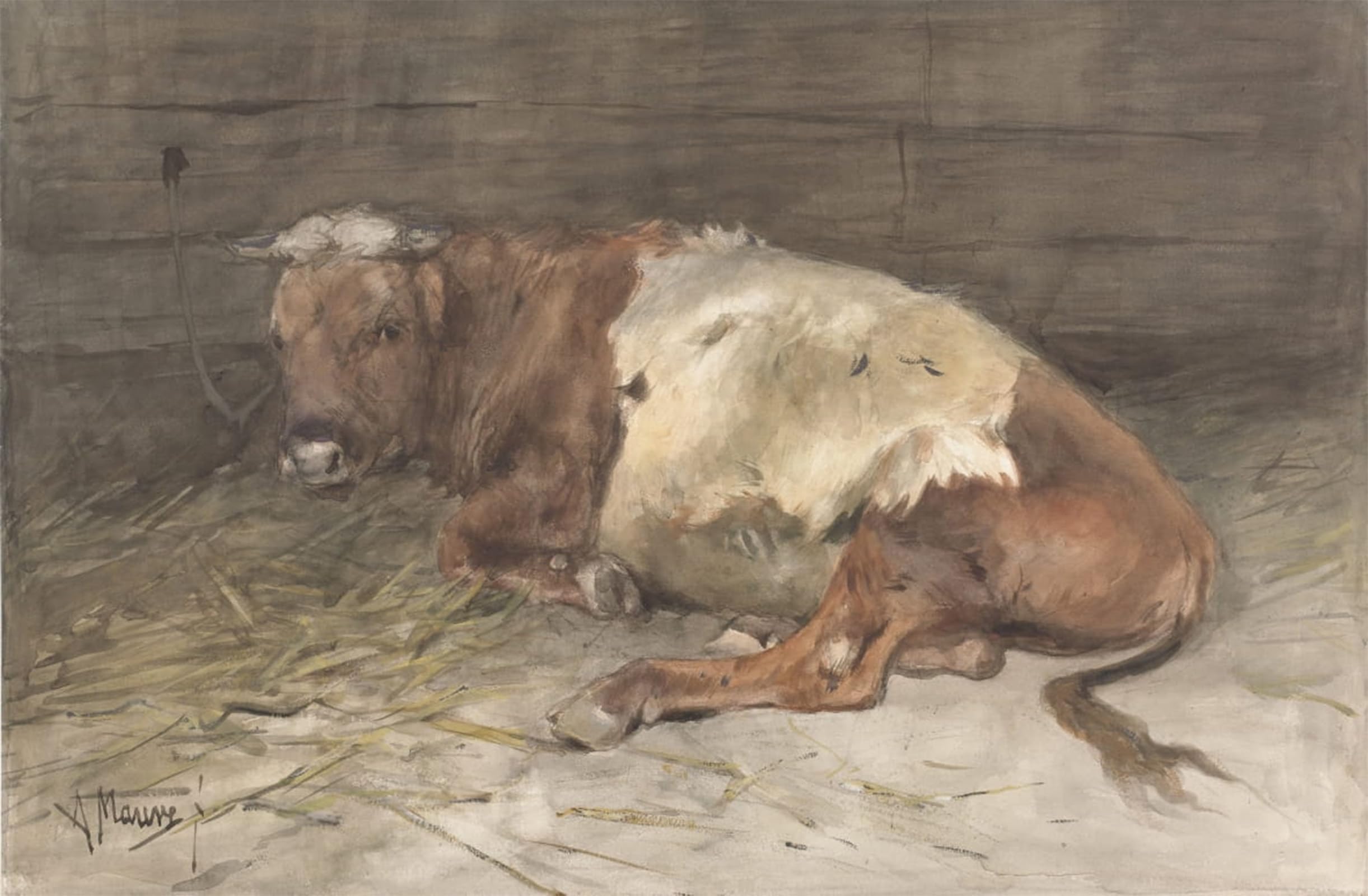POSTERIIk Vintage Classic Picture Landscape Artwork Liggende Jonge Stier by Anton Mauve Portrait Canvas Painting for Office Home Decor 60x90cm
