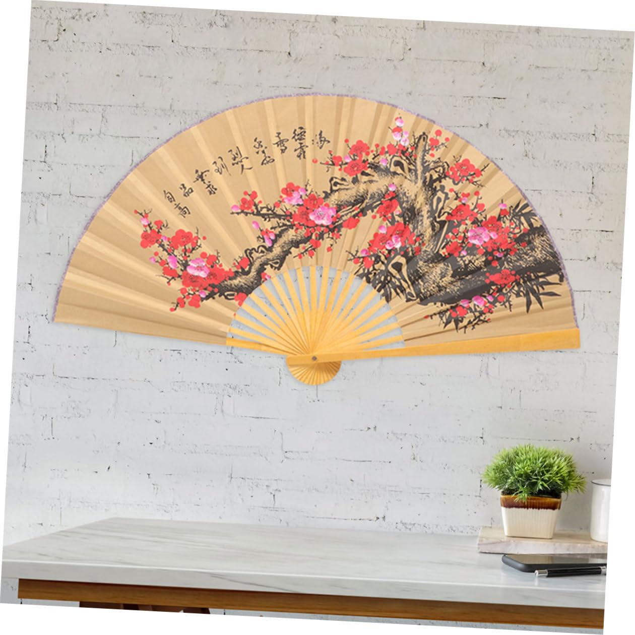 ORFOFE Abanicos Colgantes Chinos 2 Unidades 0,5x0,9 M Abanico de Pared Tradicional de Papel Diseño de Flores Rojo para Decoración de Pared en Bodas y Salón