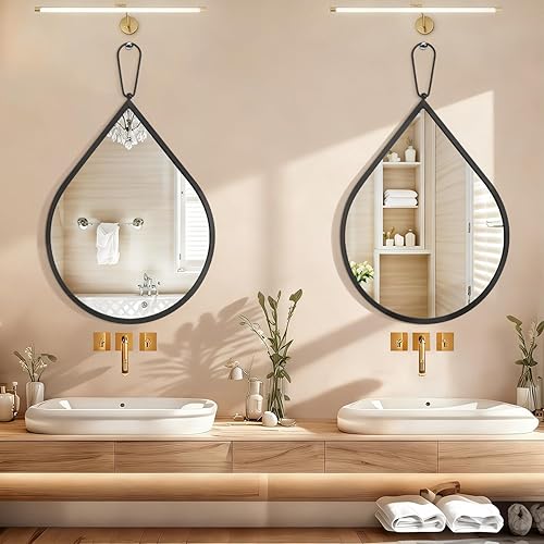 Miniatura 13 de Pequeños espejos de pared decorativos con forma de lágrima blanca, espejos de pared ovalados irregulares para sala de estar, baño, dormitorio, Blanco