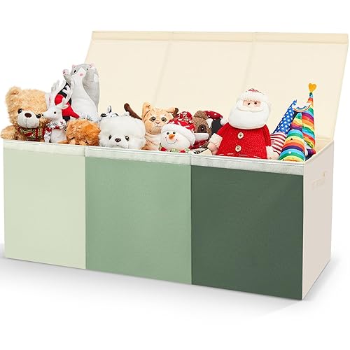 Miniatura 10 de Patelai Caja de juguetes extra grande con tapas, de 4/3 rejillas, plegable, para niños, niñas, sala de estar, guardería, sala de juegos (49.2 x 13 x