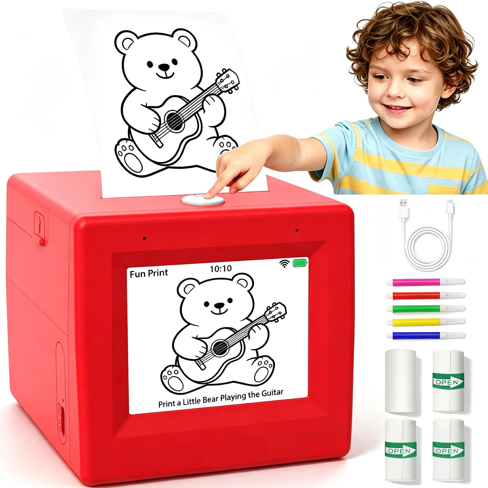 Stampante Termica Portatile Smart AI Voice Sticker Stampante per Bambini, Stampante Termica Senza Inchiostro Senza fili, Mini Creatore di Adesivi Termici con Controllo Vocale e 6 Opzioni