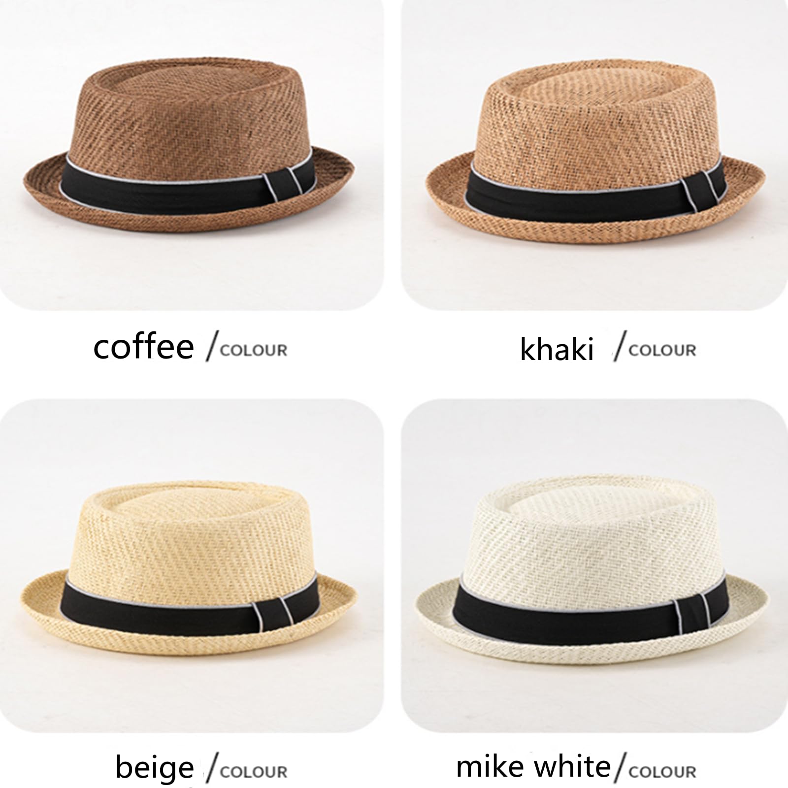 HEYANN Pork Pie kapelusz słomkowy, męski kapelusz pork Pie Fedora 58 cm, letni kapelusz dla mężczyzn i kobiet, Bowler Flat Top ochrona przed słońcem, klasyczny kapelusz
