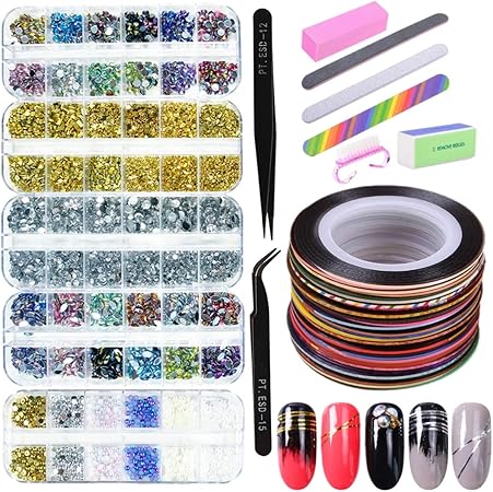 Amazon Odowalkerネイルラインストーン ネイル ストーン ネイルデコレーション 43点セット ネイル ストーン ラインストーン ネイル用品 ネイル ストーン ネイル ラインテープ ネイル ドットペン Odowalker ネイルアートキット 通販