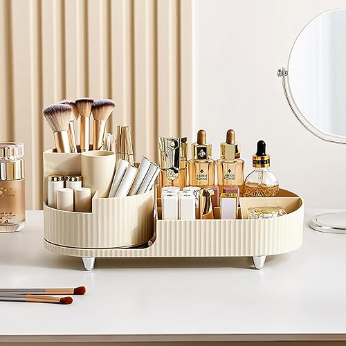 Miniatura 8 de loobuu Organizador de maquillaje giratorio de 360, soporte para brochas de maquillaje para tocador, vitrina de almacenamiento de cosméticos de gran
