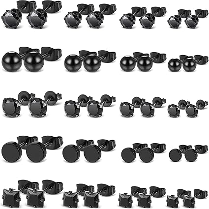 Amazon.com: 20 Pairs Black Studs Earrings for Men Women Black Square