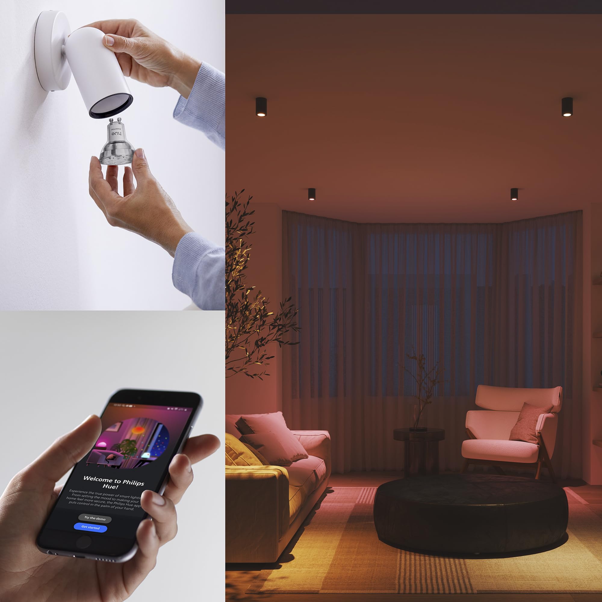 Philips Hue Essential - Faretto intelligente GU10, 4,7 W, 345 lumen, 2 ECOPAACT