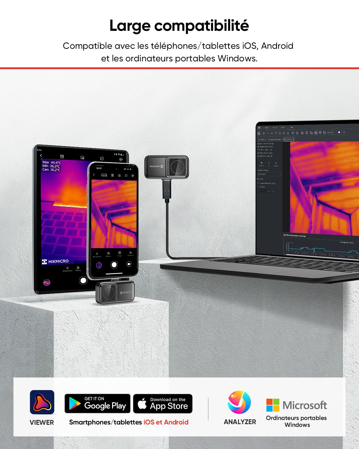 Caméra thermique HIKMICRO Mini2 V2 pour Android/iOS, résolution IR 256×192, caméra d'imagerie thermique, SuperIR 512×384, supporte iPhone 15/16/17, 25Hz, port USB-C/Lightning(Pas d'accessoires)