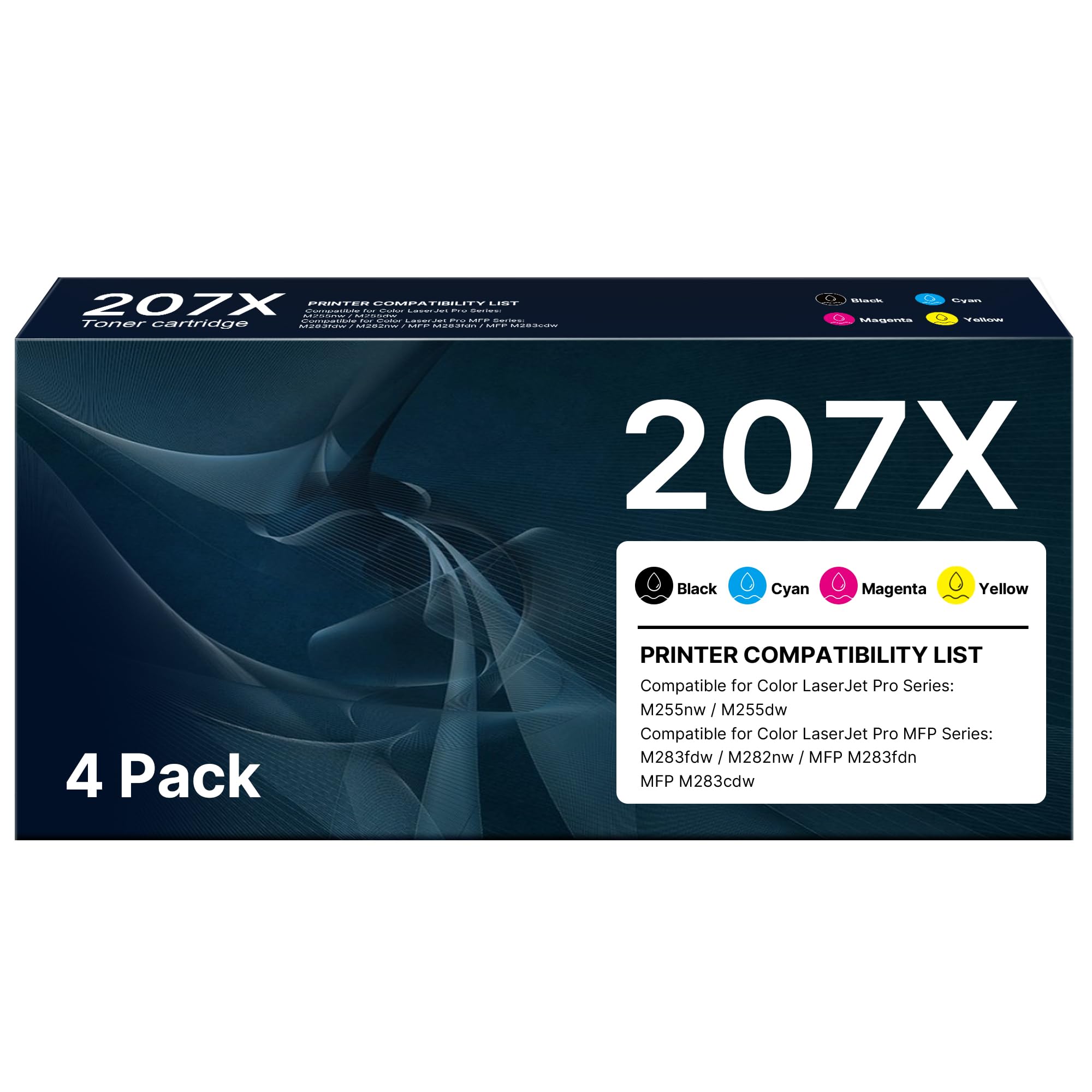 207X 207A Toner Mit Chip Kompatibel für HP Color LaserJet MFP 283cdw 283fdn 283cdw 283fdw M282nw, Pro M255dw M255nw, W2210X W2211X W2212X W2213X Tonerkartusche (Schwarz Cyan Gelb Magenta, 4er-Pack)