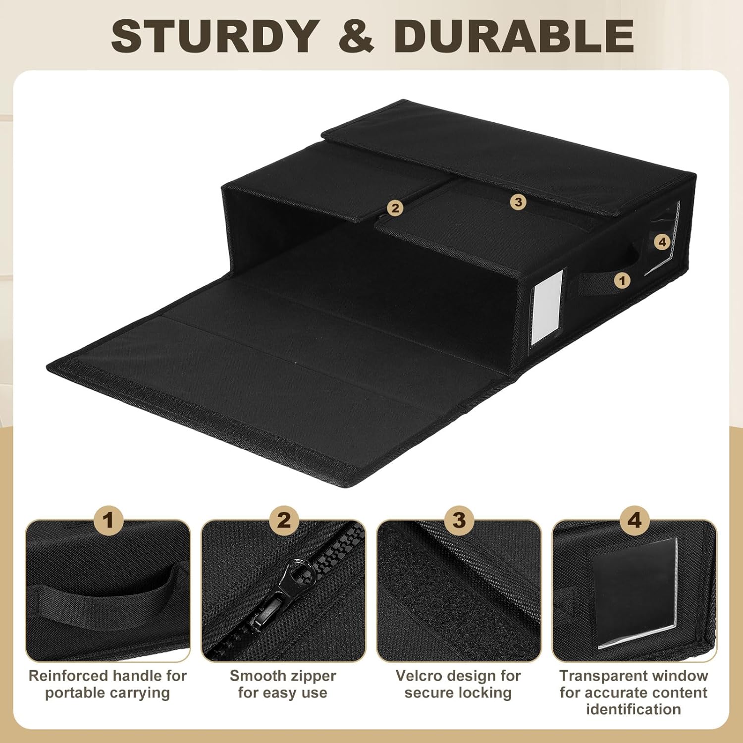 uxcell 4 Pack Bed Sheet Organizers and Storage with Handle, Foldable Bedding Duvet Cover Set Organizer Storage Closet and Under Bed Storage Containers, Black