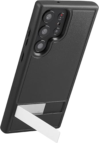 Miniatura 1 de kwmobile Funda compatible con Samsung Galaxy S23 Ultra con soporte - Funda rígida con parachoques suave y soporte - Negro
