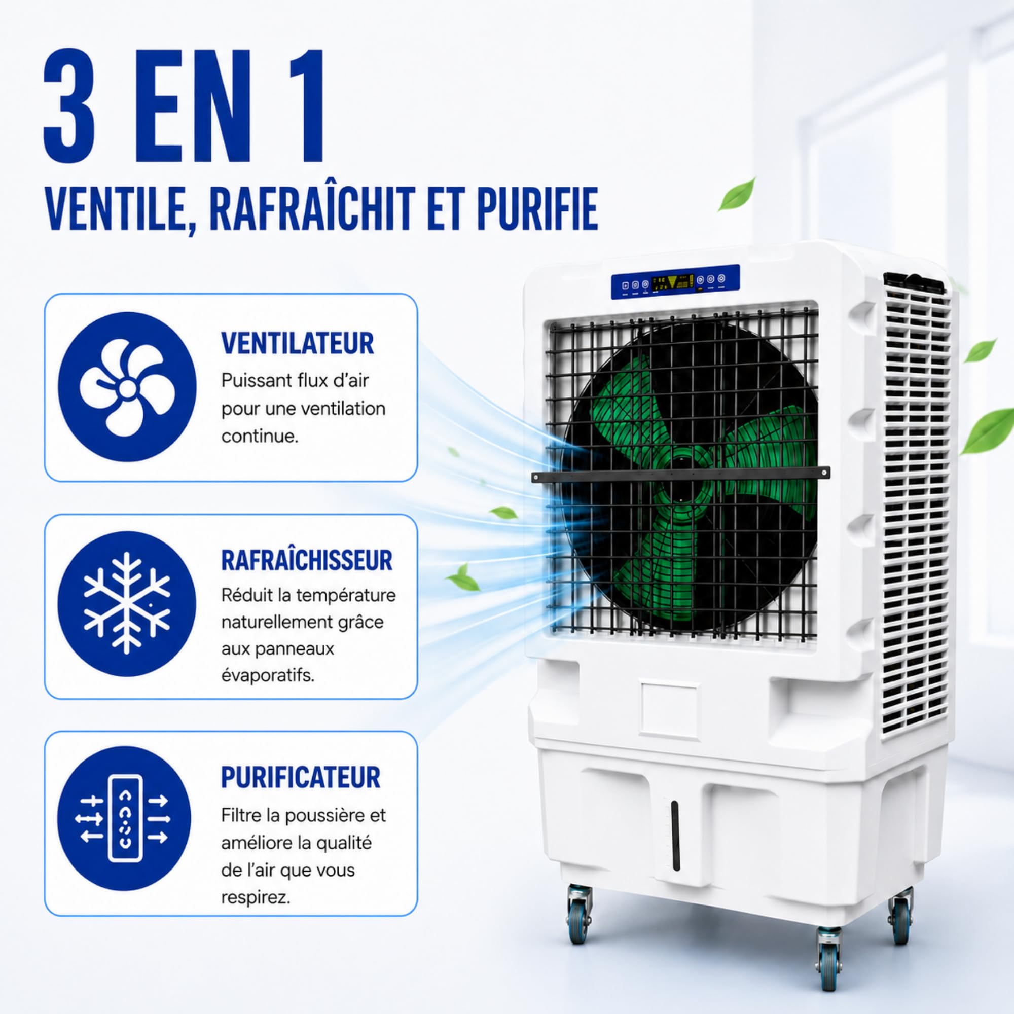 Climatizador Evaporativo Profesional VONALA EOLUS 120 PRO – Enfriador de Aire Portátil, Depósito 50L, Caudal 13000 m³/h, Cobertura 150m², 800W, Industrial Pórtatil, Ideal Terrazas y Hostelería
