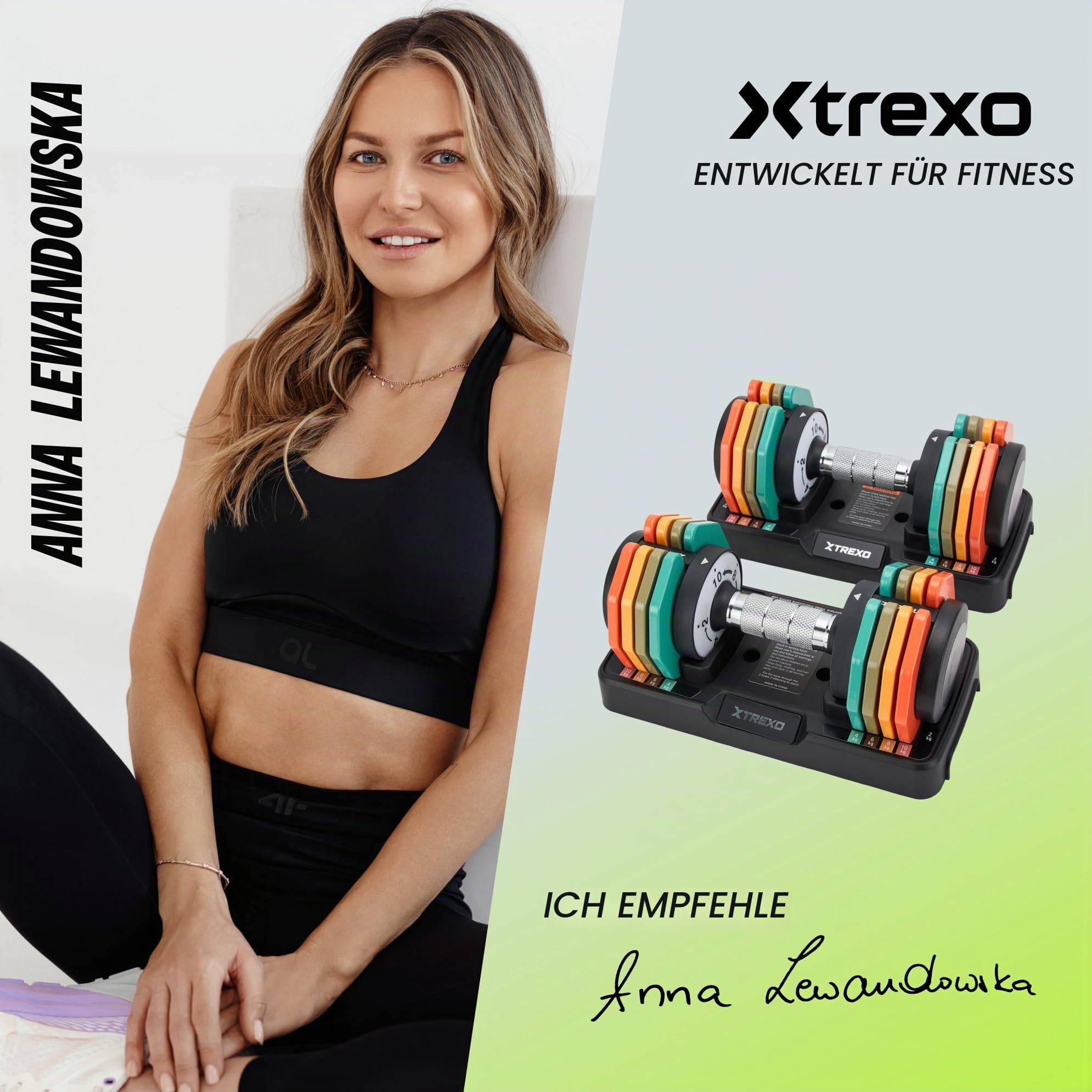 TREXO MULTICOLOR Verstellbare Hantelset 2x 5 kg Hanteln aus Stahl mit rutschfestem Griff Ideal für das Krafttraining zu Hause und im Fitnessstudio Verstellbare Hantel mit stabilem Standfuß