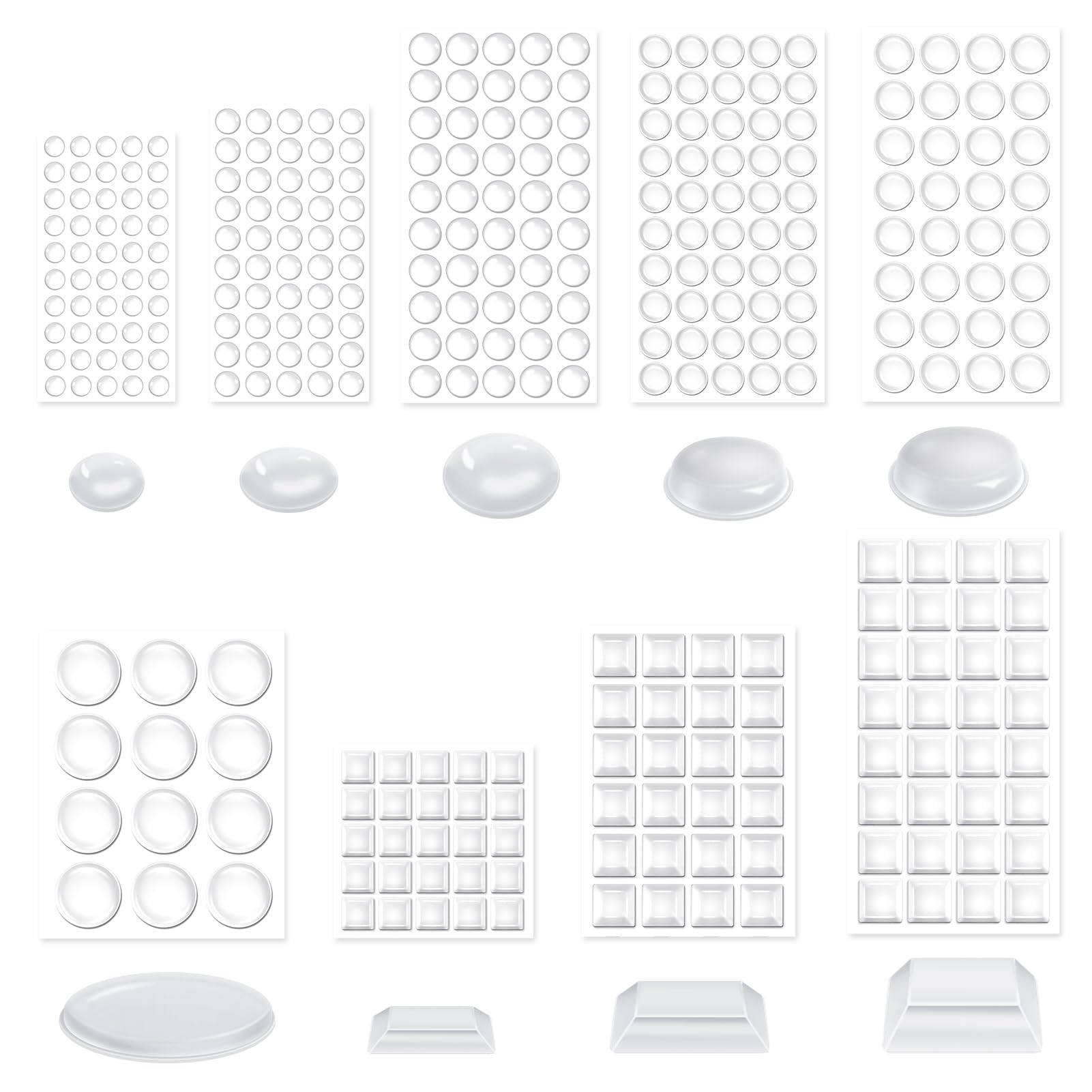 VABNEER Ammortizzatore di Colpi in Silicone Trasparente Autoadesivo Gommini Paracolpi per Porte, Mobili, Cassetti, Armadietti (325, 6.4-20.6mm)